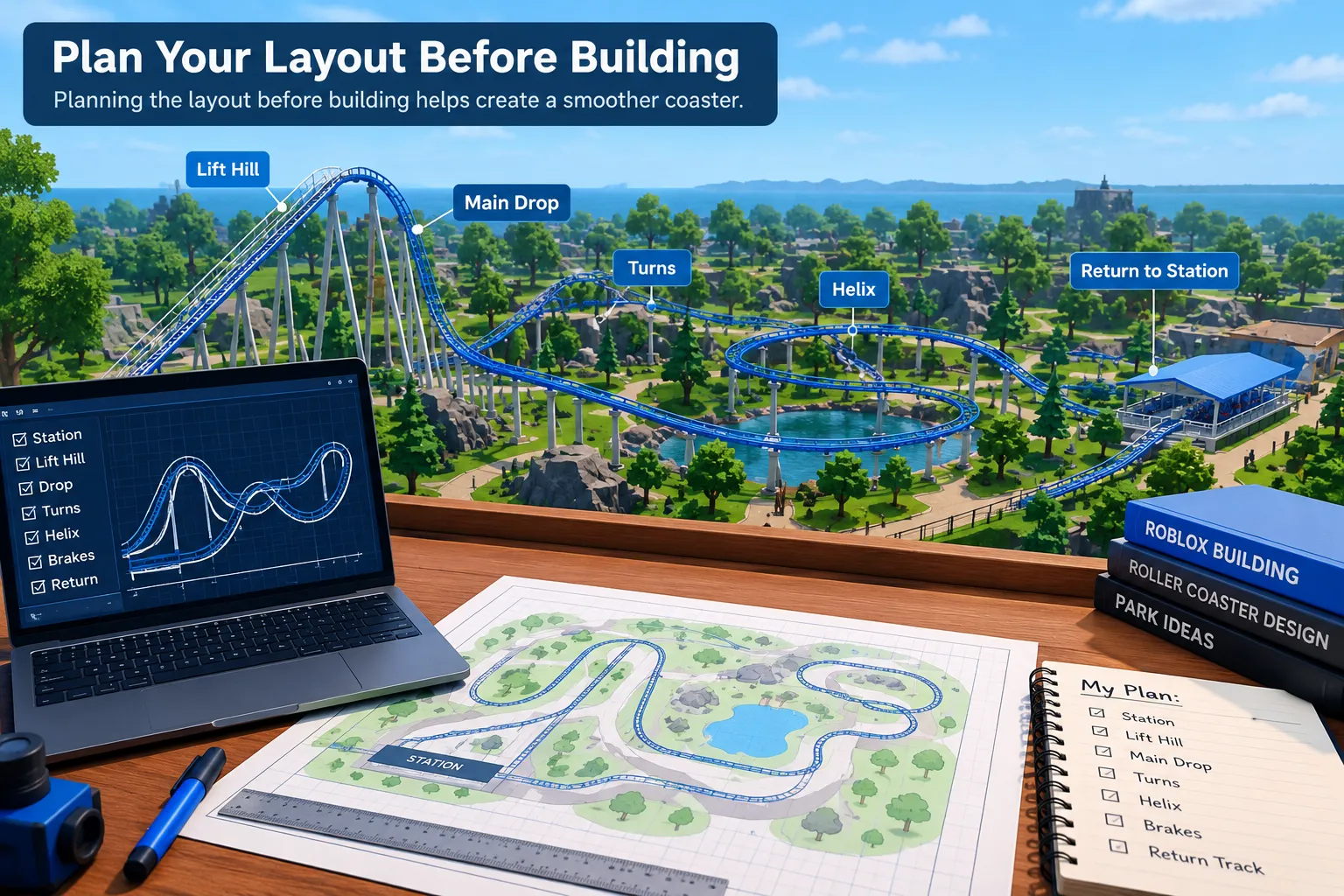Roblox roller coaster track layout planning