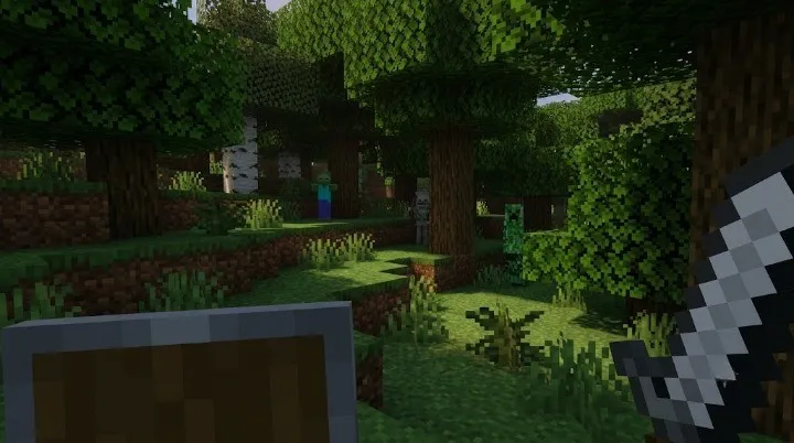 Minecraft player holding a Shield during survival gameplay