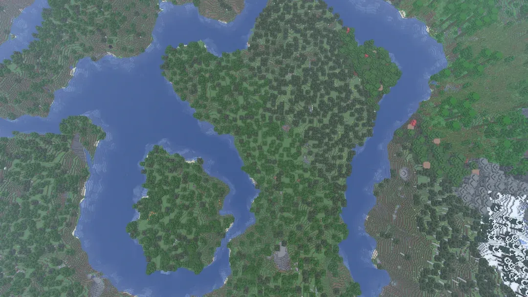 Minecraft 67 river seed with forested islands and winding rivers at spawn