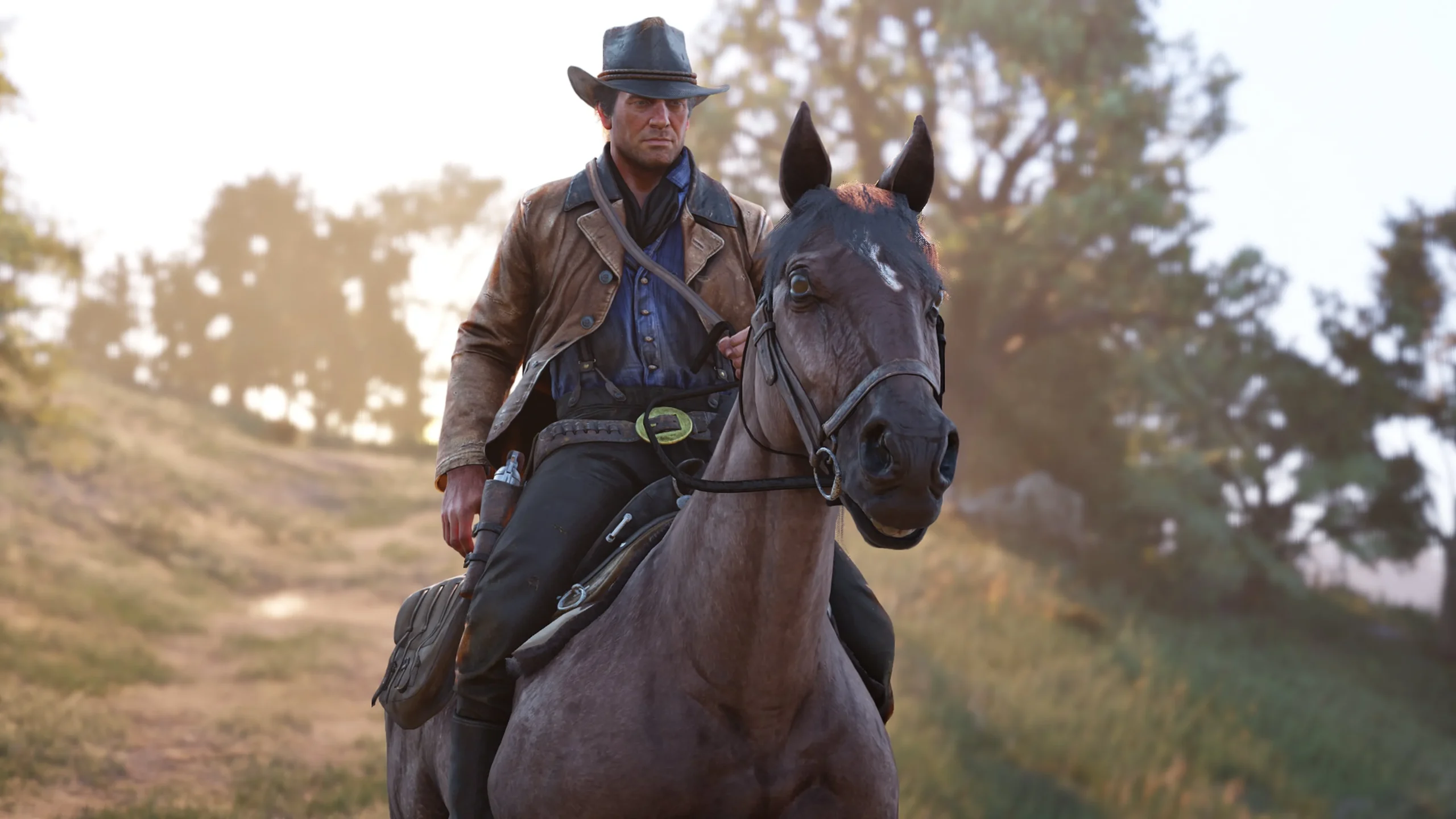 Red Dead Redemption 2 open world landscape and Arthur Morgan exploring the Wild West