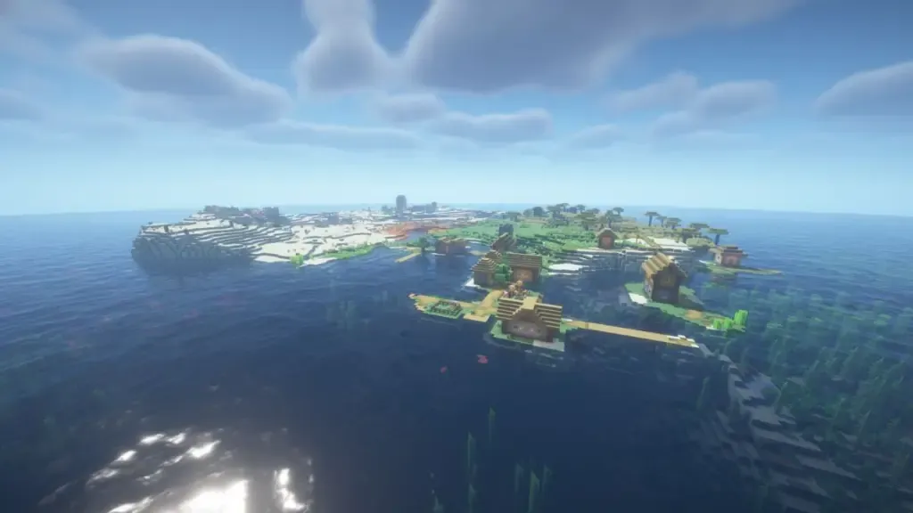 Minecraft desert seed with villages Ruined Portal and multiple structures