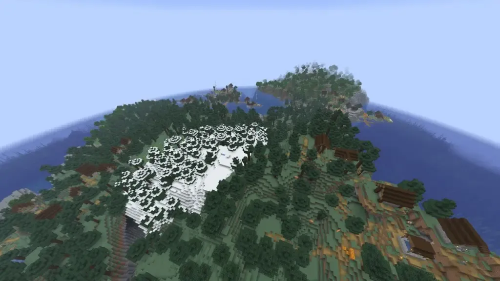 Minecraft quad villages seed with multiple villages near a taiga spawn