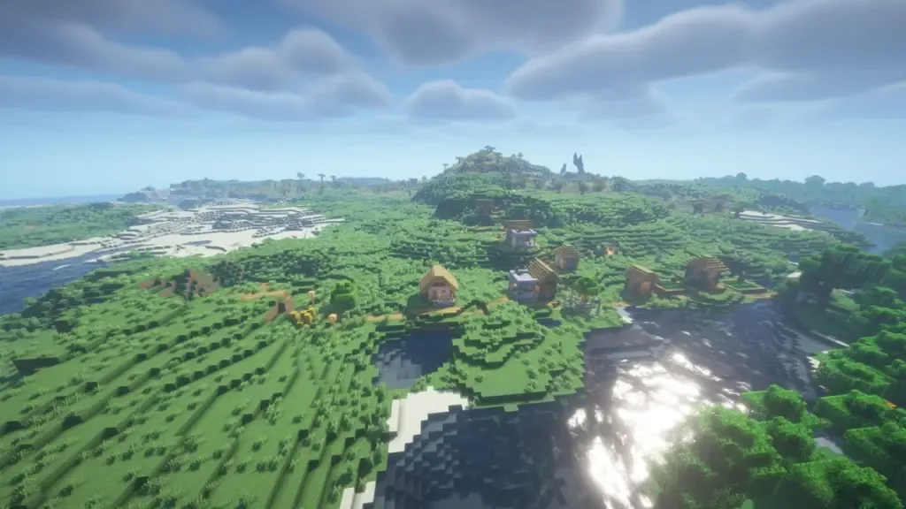 Minecraft resourceful plains spawn with caves exposed ores and village