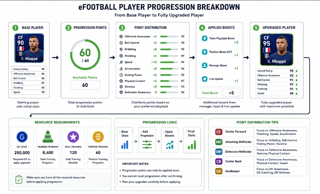 eFootball calculator player progression