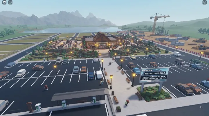 Retail Tycoon 2 supermarket layout with parking and customer entrance