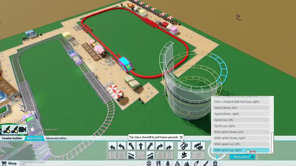 Roller coaster design in Roblox