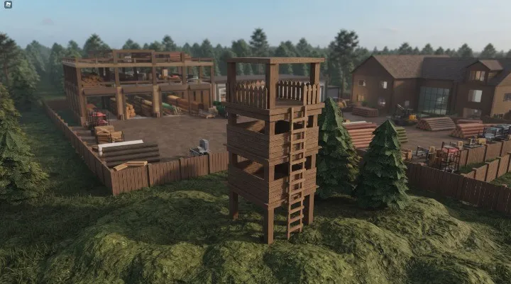 Lumber Tycoon 2 large compound base with warehouse garage and house