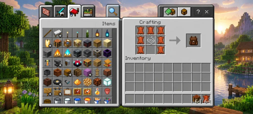 recipe of backpack in bedrock edition 