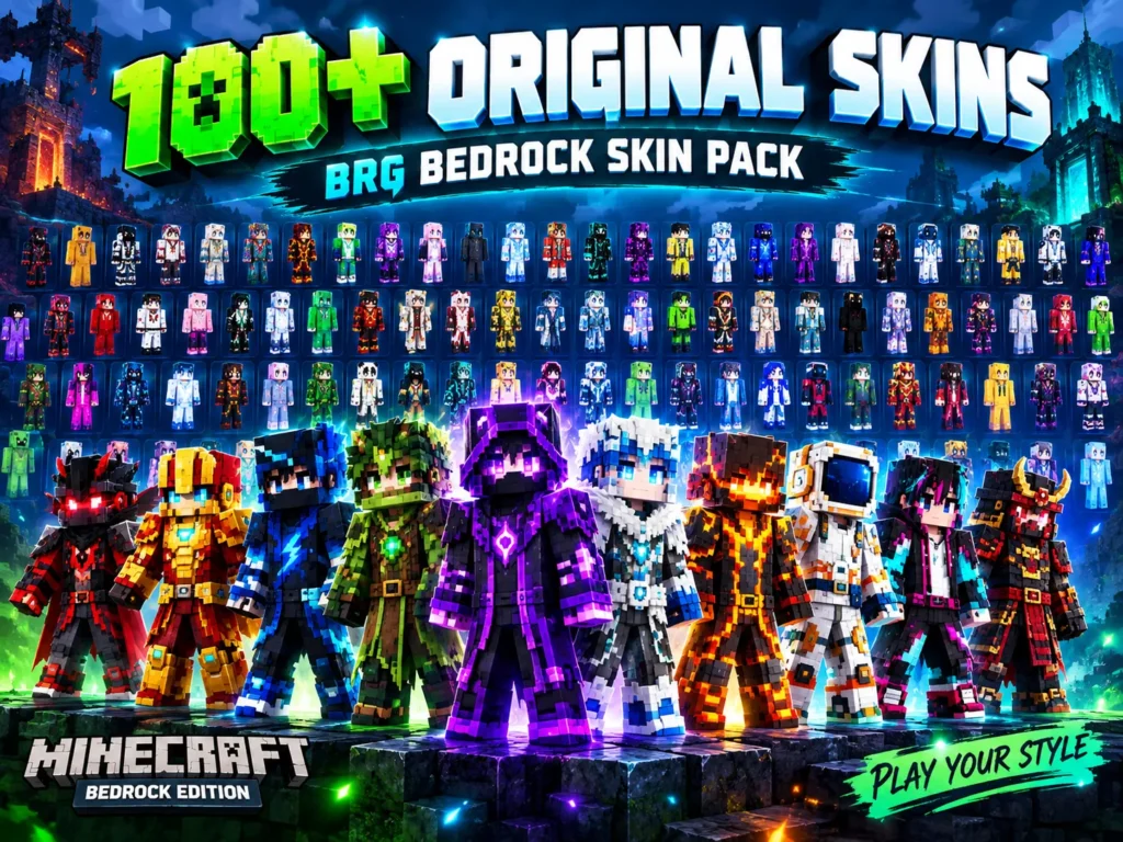 BRG Ultimate 100+ Original Skins for Minecraft Bedrock (Free Download)